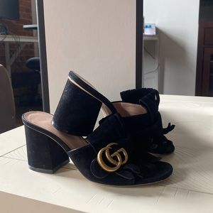 Gucci Suede Marmont Mule with fringe